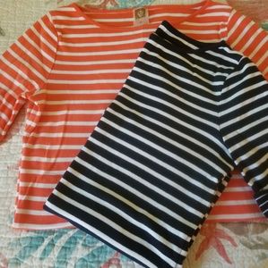 2 womens blouses.  Navy/white.  Coral/white.